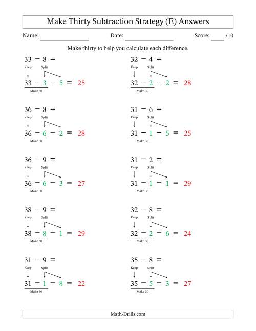 The Make Thirty Subtraction Strategy (E) Math Worksheet Page 2