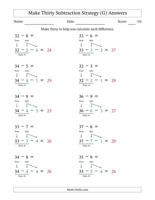 The Make Thirty Subtraction Strategy (G) Math Worksheet Page 2