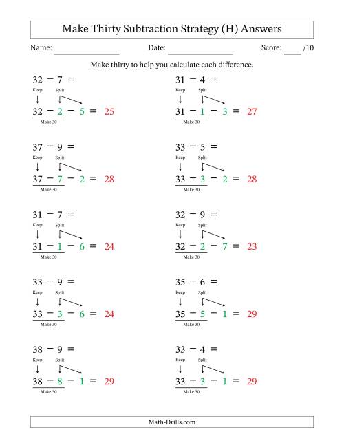 The Make Thirty Subtraction Strategy (H) Math Worksheet Page 2