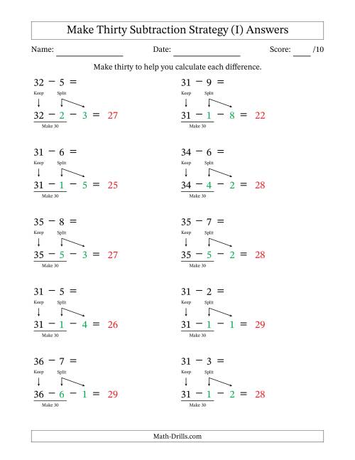The Make Thirty Subtraction Strategy (I) Math Worksheet Page 2