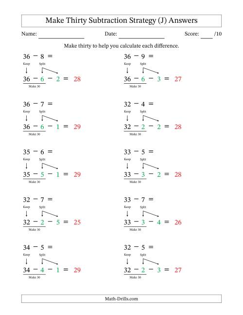 The Make Thirty Subtraction Strategy (J) Math Worksheet Page 2