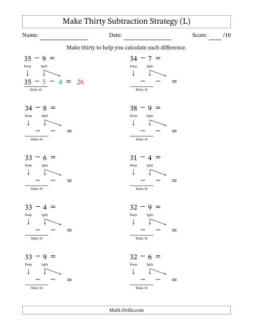 The Make Thirty Subtraction Strategy (L) Math Worksheet