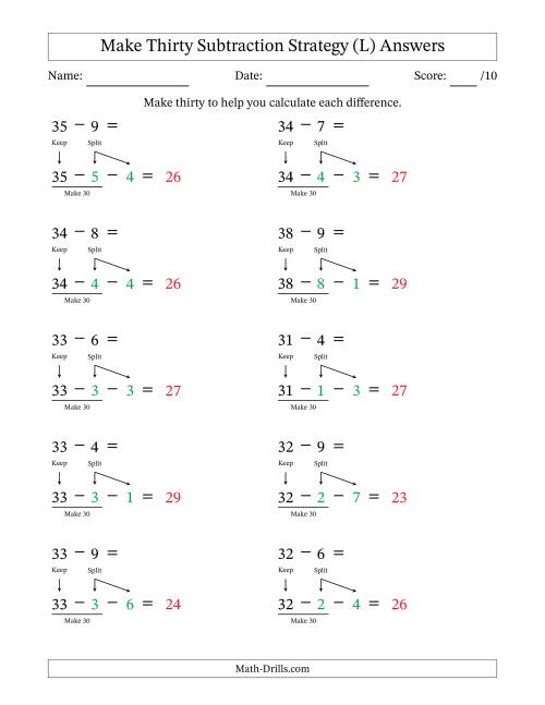 The Make Thirty Subtraction Strategy (L) Math Worksheet Page 2