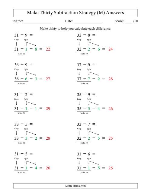 The Make Thirty Subtraction Strategy (M) Math Worksheet Page 2