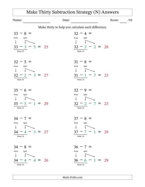 The Make Thirty Subtraction Strategy (N) Math Worksheet Page 2
