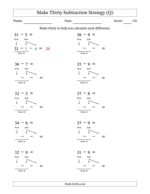 The Make Thirty Subtraction Strategy (Q) Math Worksheet