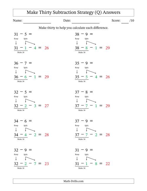 The Make Thirty Subtraction Strategy (Q) Math Worksheet Page 2