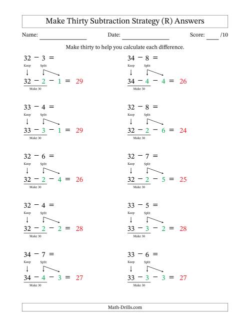 The Make Thirty Subtraction Strategy (R) Math Worksheet Page 2