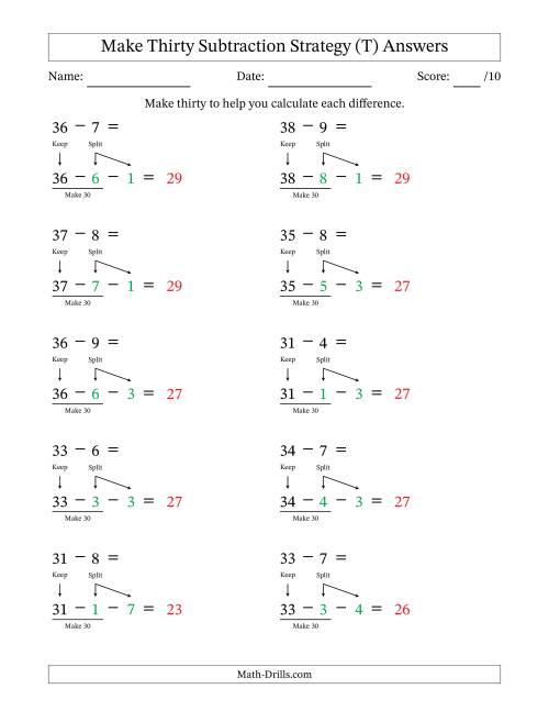 The Make Thirty Subtraction Strategy (T) Math Worksheet Page 2