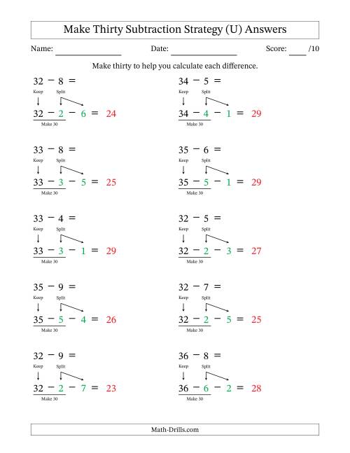 The Make Thirty Subtraction Strategy (U) Math Worksheet Page 2