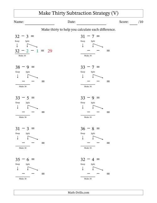 The Make Thirty Subtraction Strategy (V) Math Worksheet