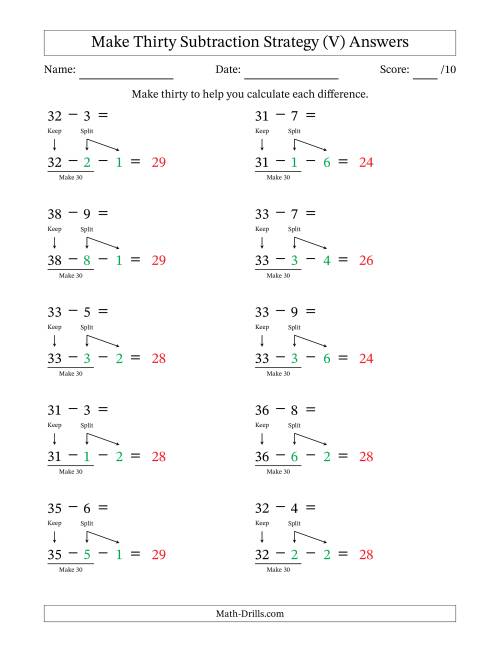 The Make Thirty Subtraction Strategy (V) Math Worksheet Page 2