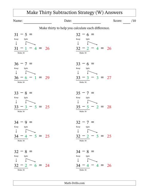 The Make Thirty Subtraction Strategy (W) Math Worksheet Page 2