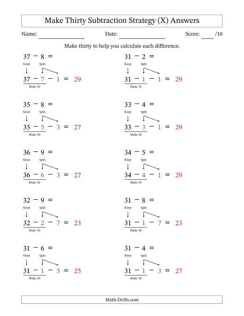 The Make Thirty Subtraction Strategy (X) Math Worksheet Page 2