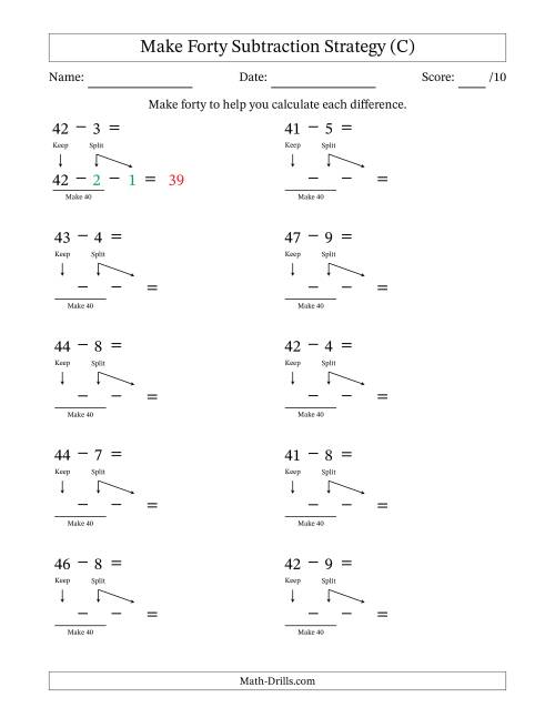 The Make Forty Subtraction Strategy (C) Math Worksheet