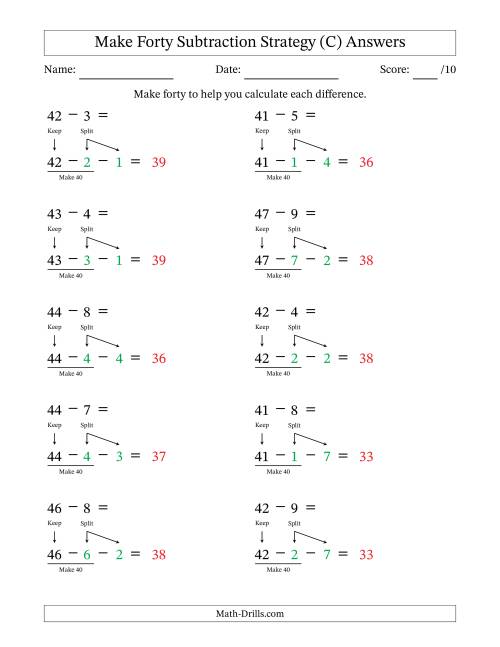 The Make Forty Subtraction Strategy (C) Math Worksheet Page 2