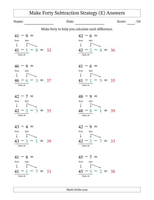 The Make Forty Subtraction Strategy (E) Math Worksheet Page 2
