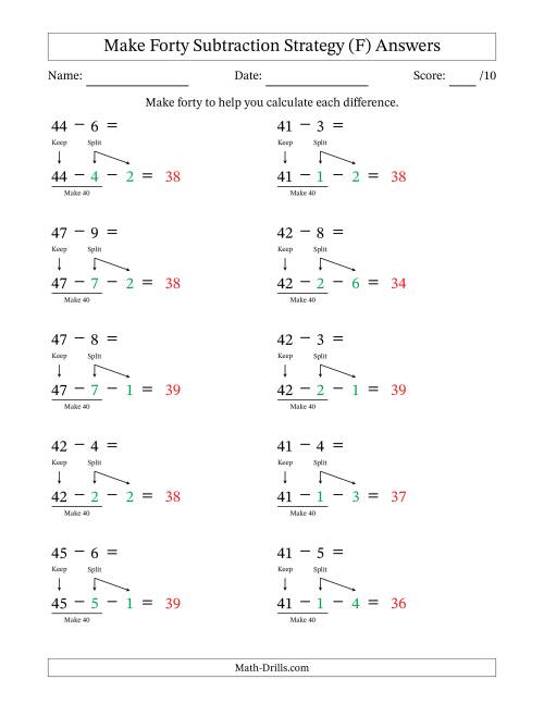 The Make Forty Subtraction Strategy (F) Math Worksheet Page 2
