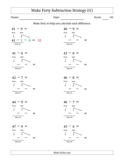 The Make Forty Subtraction Strategy (G) Math Worksheet