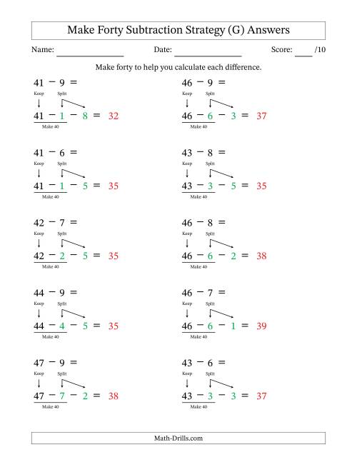 The Make Forty Subtraction Strategy (G) Math Worksheet Page 2