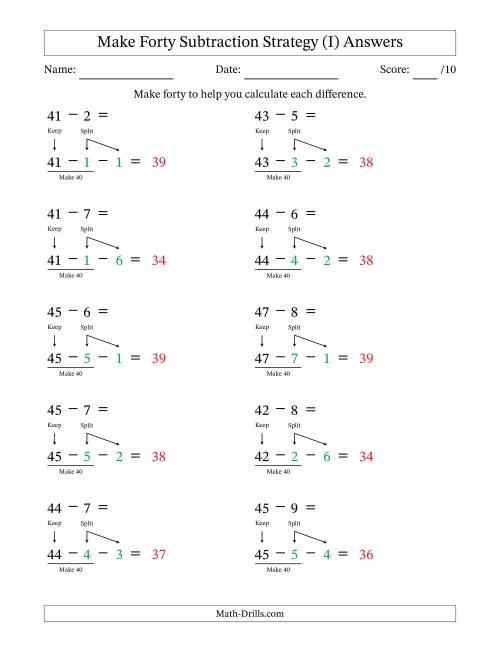 The Make Forty Subtraction Strategy (I) Math Worksheet Page 2