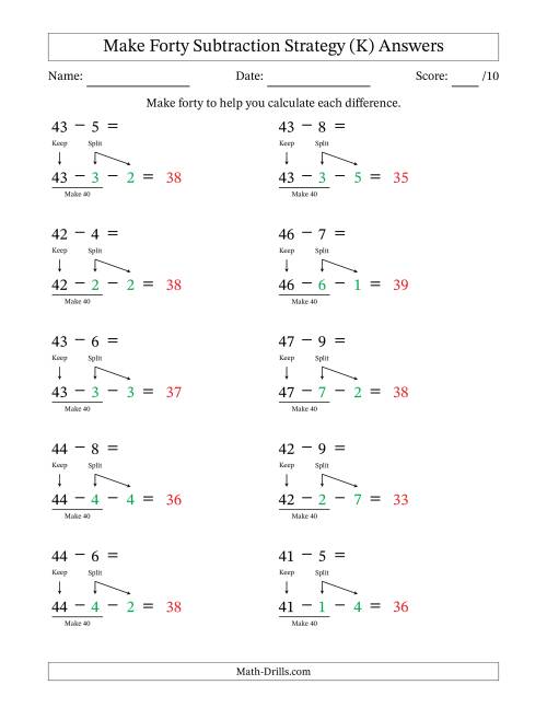 The Make Forty Subtraction Strategy (K) Math Worksheet Page 2