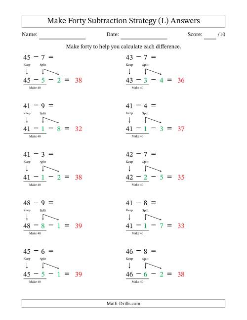 The Make Forty Subtraction Strategy (L) Math Worksheet Page 2