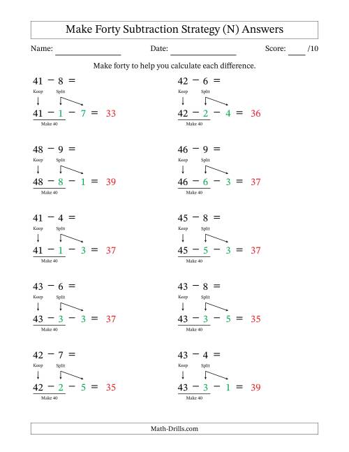 The Make Forty Subtraction Strategy (N) Math Worksheet Page 2