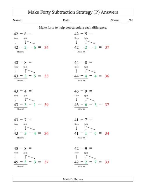The Make Forty Subtraction Strategy (P) Math Worksheet Page 2