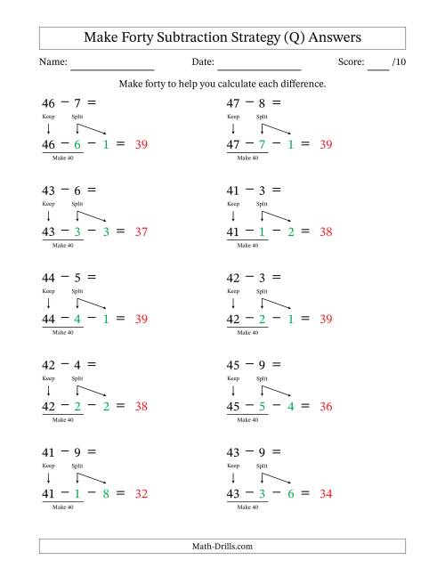 The Make Forty Subtraction Strategy (Q) Math Worksheet Page 2