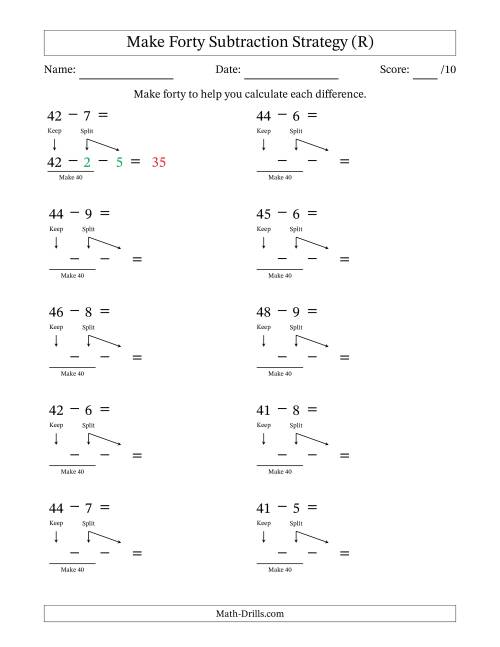 The Make Forty Subtraction Strategy (R) Math Worksheet