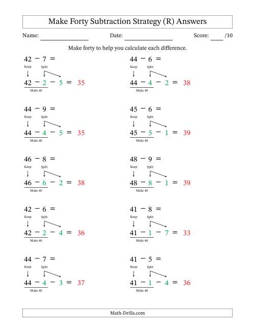 The Make Forty Subtraction Strategy (R) Math Worksheet Page 2