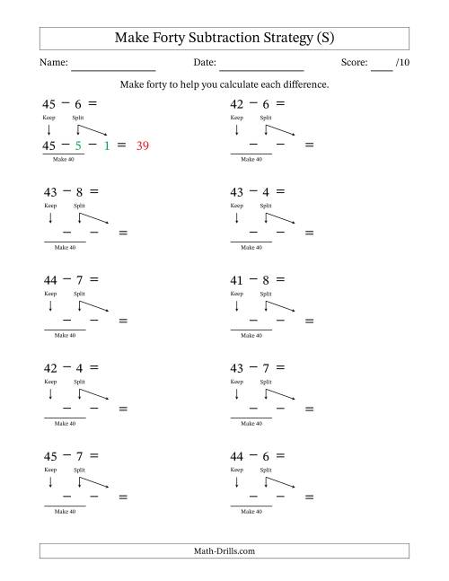 The Make Forty Subtraction Strategy (S) Math Worksheet