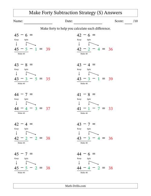 The Make Forty Subtraction Strategy (S) Math Worksheet Page 2