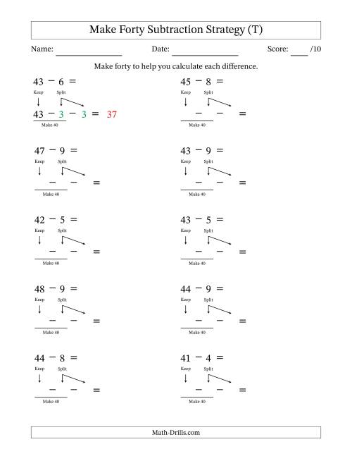 The Make Forty Subtraction Strategy (T) Math Worksheet