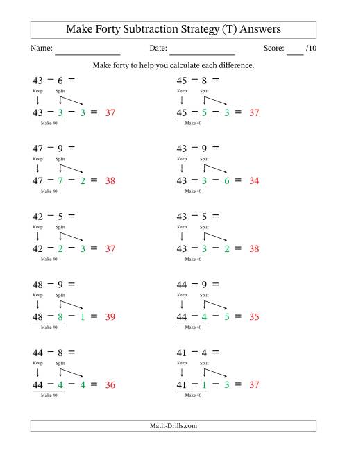 The Make Forty Subtraction Strategy (T) Math Worksheet Page 2