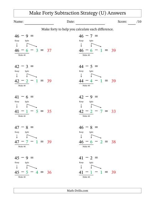 The Make Forty Subtraction Strategy (U) Math Worksheet Page 2