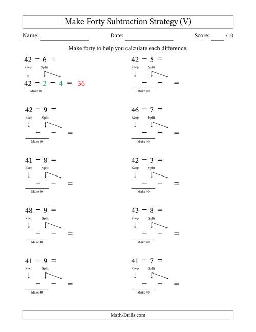 The Make Forty Subtraction Strategy (V) Math Worksheet