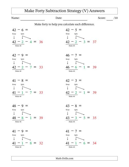 The Make Forty Subtraction Strategy (V) Math Worksheet Page 2