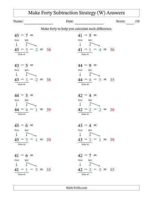 The Make Forty Subtraction Strategy (W) Math Worksheet Page 2