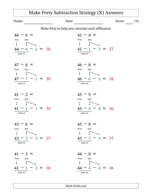 The Make Forty Subtraction Strategy (X) Math Worksheet Page 2