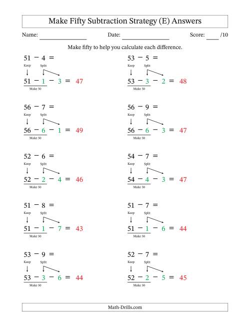 The Make Fifty Subtraction Strategy (E) Math Worksheet Page 2