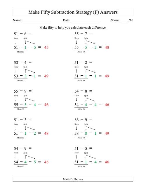 The Make Fifty Subtraction Strategy (F) Math Worksheet Page 2