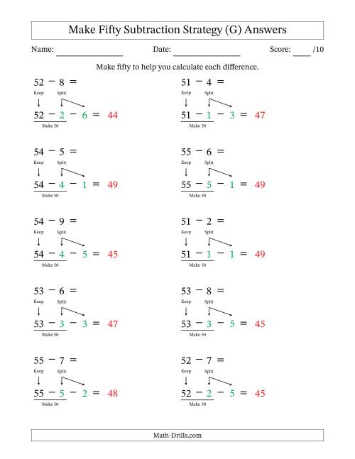 The Make Fifty Subtraction Strategy (G) Math Worksheet Page 2
