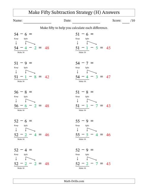 The Make Fifty Subtraction Strategy (H) Math Worksheet Page 2