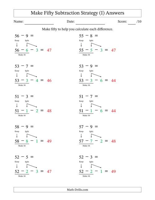 The Make Fifty Subtraction Strategy (I) Math Worksheet Page 2