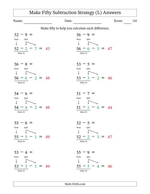 The Make Fifty Subtraction Strategy (L) Math Worksheet Page 2