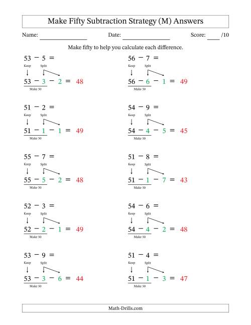 The Make Fifty Subtraction Strategy (M) Math Worksheet Page 2
