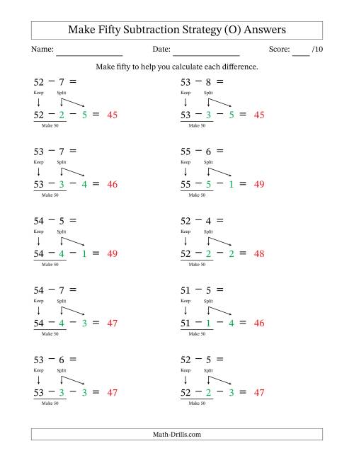 The Make Fifty Subtraction Strategy (O) Math Worksheet Page 2