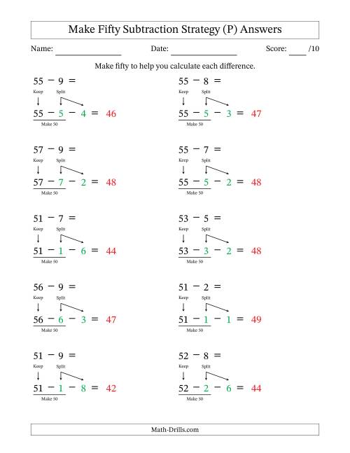 The Make Fifty Subtraction Strategy (P) Math Worksheet Page 2